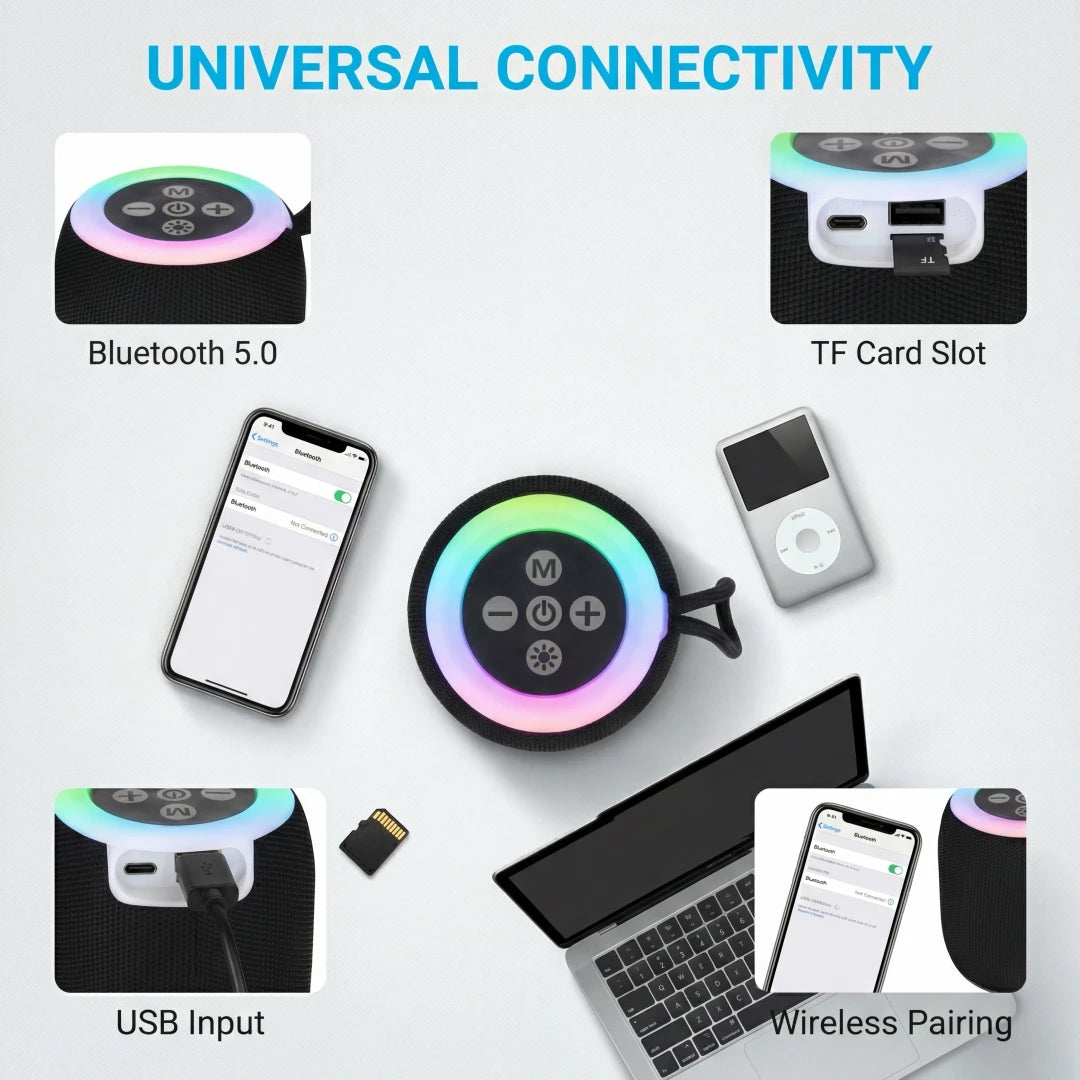 Bluetooth Speaker,  Portable Wireless Speakers with Led Light,  Enhanced Bass, Outdoor Speaker for Travel, Sport, Party, Biking